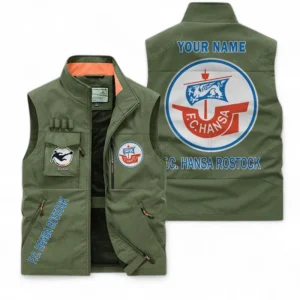 Hansa Rostock Personalisierte Ärmellose Outdoor-Weste mit Logo BDE98070325573 - Olivgrün