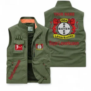 Bayer 04 Leverkusen Personalisierte Ärmellose Outdoor-Weste mit Logo BDE98070325576 - Olivgrün