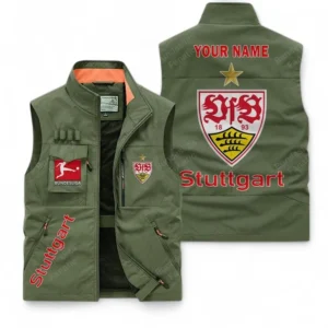VfB Stuttgart Personalisierte Ärmellose Outdoor-Weste mit Logo BDE98070325578 - Olivgrün