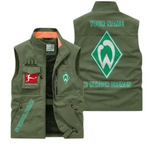 SV Werder Bremen Personalisierte Ärmellose Outdoor-Weste mit Logo BDE98070325591 - Olivgrün