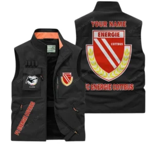 FC Energie Cottbus Personalisierte Ärmellose Outdoor-Weste mit Logo BDE98070325595 - Schwarz