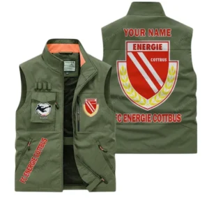FC Energie Cottbus Personalisierte Ärmellose Outdoor-Weste mit Logo BDE98070325595 - Olivgrün