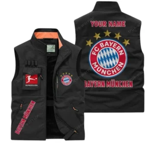 FC Bayern Munchen Personalisierte Ärmellose Outdoor-Weste mit Logo BDE98070325598 - Schwarz
