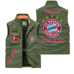 FC Bayern Munchen Personalisierte Ärmellose Outdoor-Weste mit Logo BDE98070325598 - Olivgrün