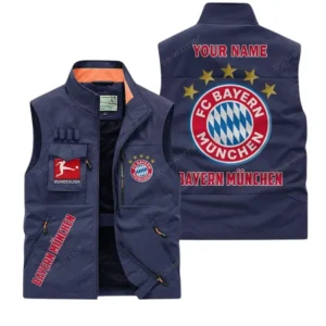 FC Bayern Munchen Personalisierte Ärmellose Outdoor-Weste mit Logo BDE98070325598 - Dunkelblau