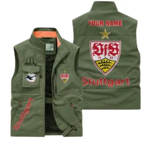 VfB Stuttgart Personalisierte Ärmellose Outdoor-Weste mit Logo BDE98070325602 - Olivgrün