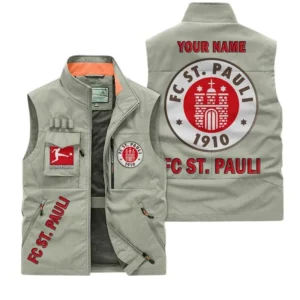 FC St. Pauli Personalisierte Ärmellose Outdoor-Weste mit Logo BDE98070325608 - Khaki