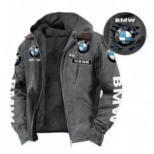 BMW Fans Geschenk Hoodie mit Kapuze und Flanell, Pullover Allover-Print mit individuellem Namen CAR391072125666-Grau