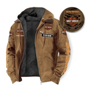 Harley-Davidson Fans Geschenk Hoodie mit Kapuze und Flanell, Pullover Allover-Print mit individuellem Namen CAR391072125668-Kamel