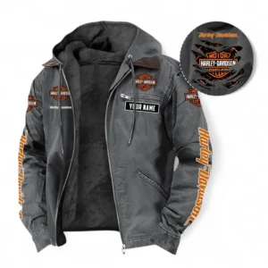 Harley-Davidson Fans Geschenk Hoodie mit Kapuze und Flanell, Pullover Allover-Print mit individuellem Namen CAR391072125668-Grau