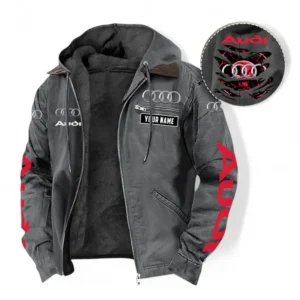 Audi Fans Geschenk Hoodie mit Kapuze und Flanell, Pullover Allover-Print mit individuellem Namen CAR391072125670-Grau
