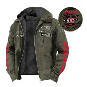 Audi Fans Geschenk Hoodie mit Kapuze und Flanell, Pullover Allover-Print mit individuellem Namen CAR391072125670-Grün