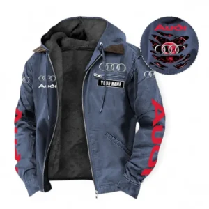 Audi Fans Geschenk Hoodie mit Kapuze und Flanell, Pullover Allover-Print mit individuellem Namen CAR391072125670-Marineblau