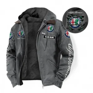 Alfa Romeo Fans Geschenk Hoodie mit Kapuze und Flanell, Pullover Allover-Print mit individuellem Namen CAR391072125699-Grau