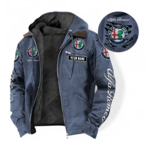 Alfa Romeo Fans Geschenk Hoodie mit Kapuze und Flanell, Pullover Allover-Print mit individuellem Namen CAR391072125699-Marineblau