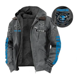 Mazda Fans Geschenk Hoodie mit Kapuze und Flanell, Pullover Allover-Print mit individuellem Namen CAR391072125702-Grau