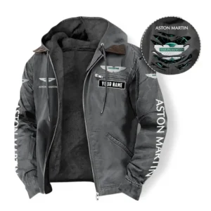 ASTON MARTIN Fans Geschenk Hoodie mit Kapuze und Flanell, Pullover Allover-Print mit individuellem Namen CAR391072125705-Grau
