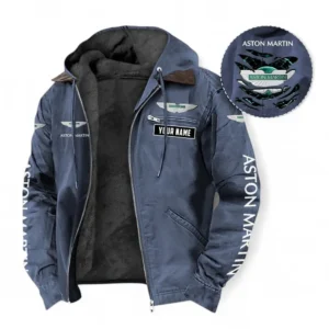 ASTON MARTIN Fans Geschenk Hoodie mit Kapuze und Flanell, Pullover Allover-Print mit individuellem Namen CAR391072125705-Marineblau