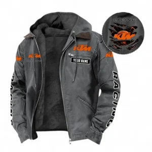 KTM Racing Fans Geschenk Hoodie mit Kapuze und Flanell, Pullover Allover-Print mit individuellem Namen CAR391072125709-Grau