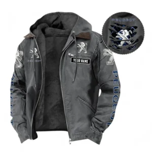 Peugeot Fans Geschenk Hoodie mit Kapuze und Flanell, Pullover Allover-Print mit individuellem Namen CAR391072125719-Grau