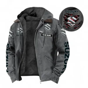 Suzuki Fans Geschenk Hoodie mit Kapuze und Flanell, Pullover Allover-Print mit individuellem Namen CAR391072125722-Grau