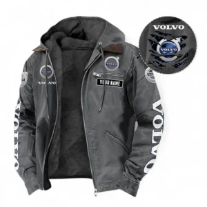 Volvo Fans Geschenk Hoodie mit Kapuze und Flanell, Pullover Allover-Print mit individuellem Namen CAR391072125723-Grau