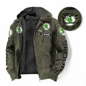 Skoda Auto Fans Geschenk Hoodie mit Kapuze und Flanell, Pullover Allover-Print mit individuellem Namen CAR391072125729-Grün