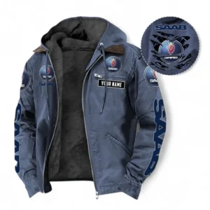 Saab Automobile Fans Geschenk Hoodie mit Kapuze und Flanell, Pullover Allover-Print mit individuellem Namen CAR391072125731-Marineblau