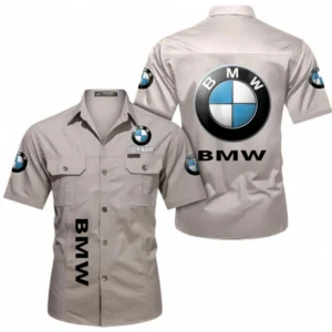 BMW Fans Geschenk Hemd mit kurzen Ärmeln, Kurzarmhemd Allover-Print personalisiert mit Namen CAR392072125777-Beige