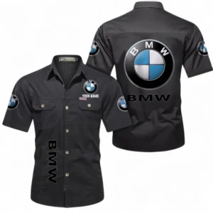 BMW Fans Geschenk Hemd mit kurzen Ärmeln, Kurzarmhemd Allover-Print personalisiert mit Namen CAR392072125777-Schwarz