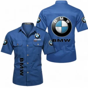 BMW Fans Geschenk Hemd mit kurzen Ärmeln, Kurzarmhemd Allover-Print personalisiert mit Namen CAR392072125777-Cowboyblau