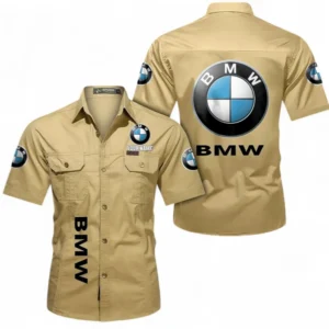 BMW Fans Geschenk Hemd mit kurzen Ärmeln, Kurzarmhemd Allover-Print personalisiert mit Namen CAR392072125777-Khaki