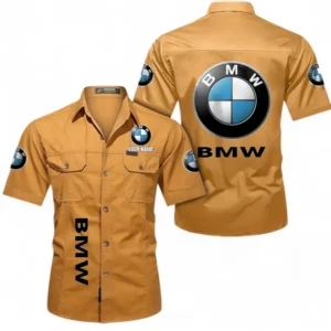 BMW Fans Geschenk Hemd mit kurzen Ärmeln, Kurzarmhemd Allover-Print personalisiert mit Namen CAR392072125777-Gelb-Orange