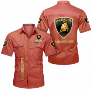 Lamborghini Fans Geschenk Hemd mit kurzen Ärmeln, Kurzarmhemd Allover-Print personalisiert mit Namen CAR392072125778-Rot