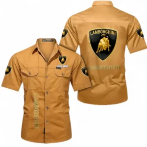 Lamborghini Fans Geschenk Hemd mit kurzen Ärmeln, Kurzarmhemd Allover-Print personalisiert mit Namen CAR392072125778-Gelb-Orange