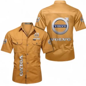 Volvo Fans Geschenk Hemd mit kurzen Ärmeln, Kurzarmhemd Allover-Print personalisiert mit Namen CAR392072125779-Gelb-Orange