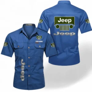 Jeep Fans Geschenk Hemd mit kurzen Ärmeln, Kurzarmhemd Allover-Print personalisiert mit Namen CAR392072125780-Cowboyblau