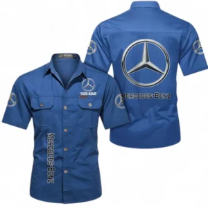 Mercedes Benz Fans Geschenk Hemd mit kurzen Ärmeln, Kurzarmhemd Allover-Print personalisiert mit Namen CAR392072125781-Cowboyblau