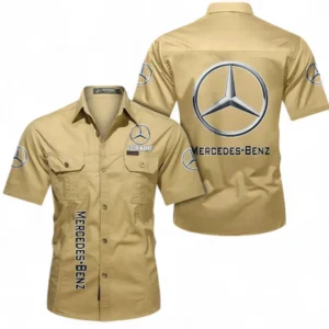 Mercedes Benz Fans Geschenk Hemd mit kurzen Ärmeln, Kurzarmhemd Allover-Print personalisiert mit Namen CAR392072125781-Khaki