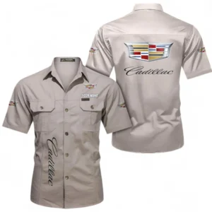 Cadilac Fans Geschenk Hemd mit kurzen Ärmeln, Kurzarmhemd Allover-Print personalisiert mit Namen CAR392072125825-Beige