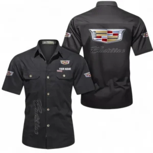 Cadilac Fans Geschenk Hemd mit kurzen Ärmeln, Kurzarmhemd Allover-Print personalisiert mit Namen CAR392072125825-Schwarz