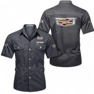 Cadilac Fans Geschenk Hemd mit kurzen Ärmeln, Kurzarmhemd Allover-Print personalisiert mit Namen CAR392072125825-Grau