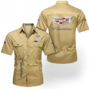 Cadilac Fans Geschenk Hemd mit kurzen Ärmeln, Kurzarmhemd Allover-Print personalisiert mit Namen CAR392072125825-Khaki