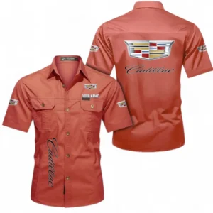 Cadilac Fans Geschenk Hemd mit kurzen Ärmeln, Kurzarmhemd Allover-Print personalisiert mit Namen CAR392072125825-Rot