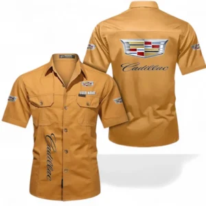 Cadilac Fans Geschenk Hemd mit kurzen Ärmeln, Kurzarmhemd Allover-Print personalisiert mit Namen CAR392072125825-Gelb-Orange