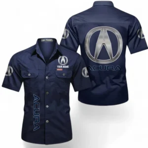 Acura Fans Geschenk Hemd mit kurzen Ärmeln, Kurzarmhemd Allover-Print personalisiert mit Namen CAR392072125827-Dunkelblau