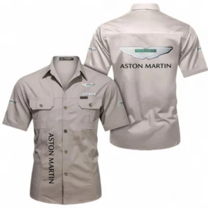 Aston Martin Fans Geschenk Hemd mit kurzen Ärmeln, Kurzarmhemd Allover-Print personalisiert mit Namen CAR392072125829-Beige