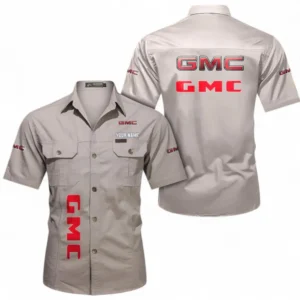 GMC Fans Geschenk Hemd mit kurzen Ärmeln, Kurzarmhemd Allover-Print personalisiert mit Namen CAR392072125830-Beige