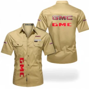 GMC Fans Geschenk Hemd mit kurzen Ärmeln, Kurzarmhemd Allover-Print personalisiert mit Namen CAR392072125830-Khaki
