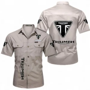 Triumph Fans Geschenk Hemd mit kurzen Ärmeln, Kurzarmhemd Allover-Print personalisiert mit Namen CAR392072125837-Beige